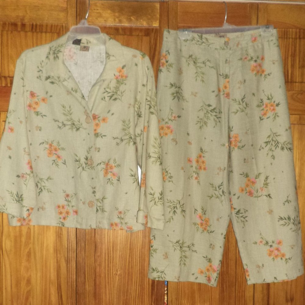 RF green floral print pant set sz 12 woman